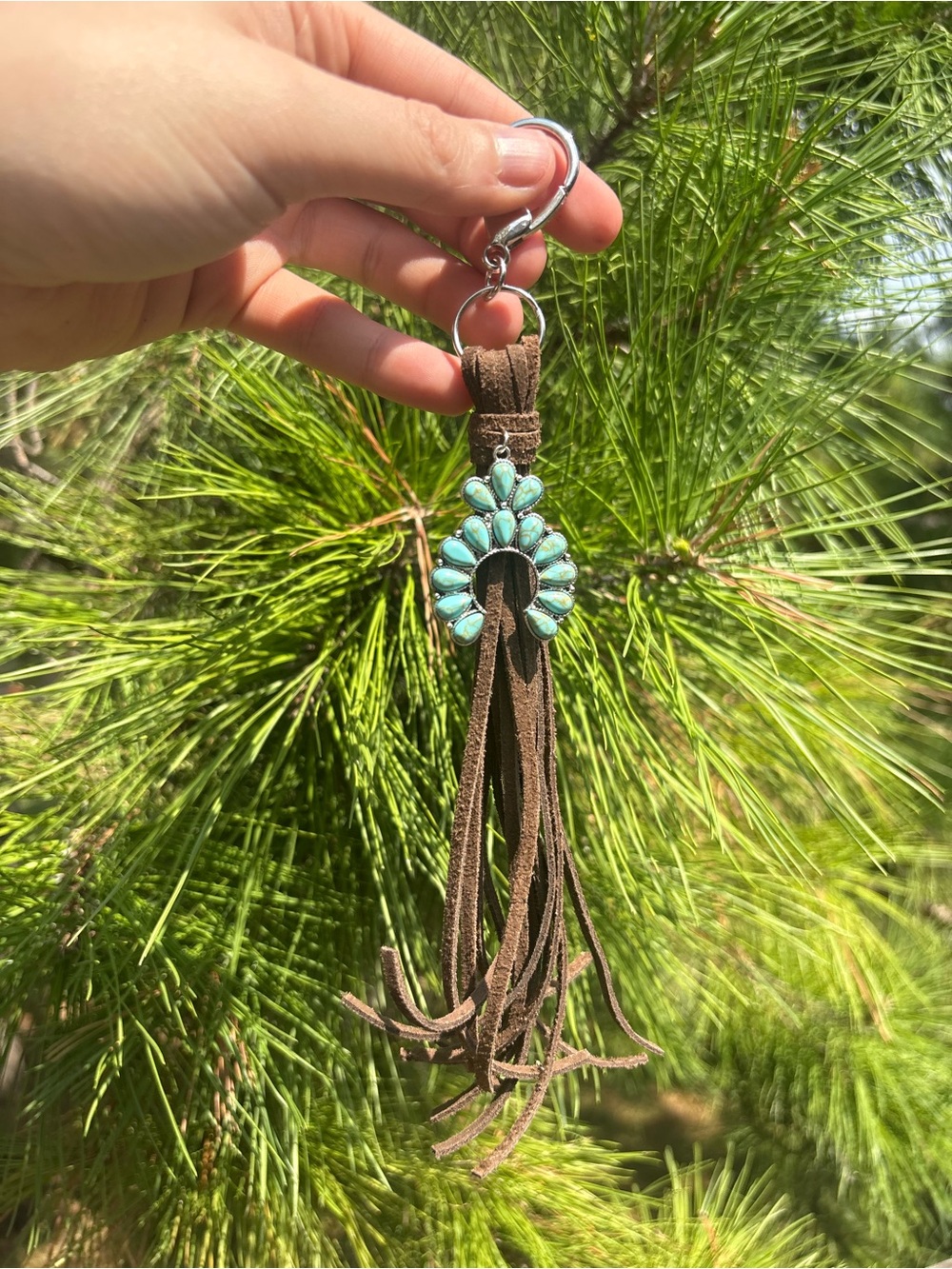 Turquoise Cluster Suede Tassel Keychain/Bag Flair